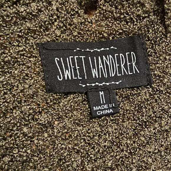 Sweet Wanderer Dark Green Open Front Cardigan Sweater Size Medium - Picture 5 of 5